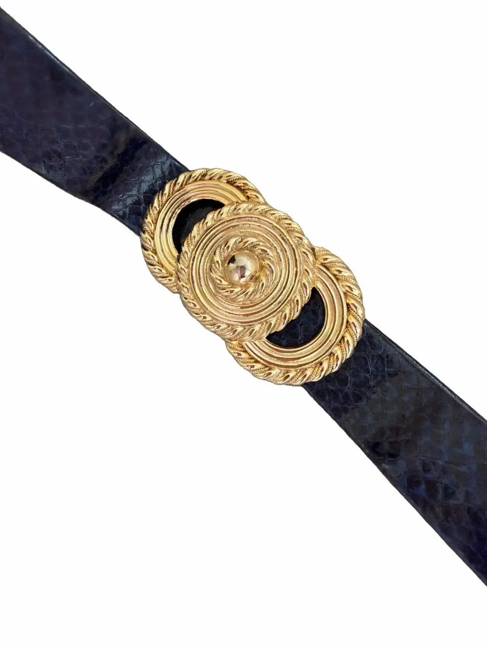 Vintage Mimi Din 1984 Snake Print Belt Golden Buckle